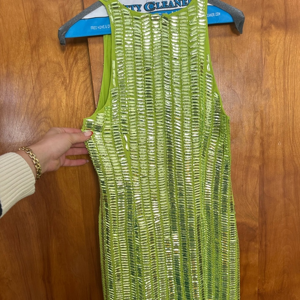 Embellished Green Mini Dress - Picture 3 of 4